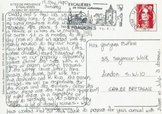 James Jennifer Georgina – Postcard stamped on Saturday, May 19, 1990