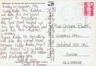 James Jennifer Georgina – Postcard stamped on Tuesday, November 20, 1990
