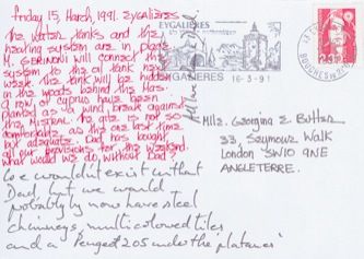 James Jennifer Georgina – Postcard stamped on Friday, March 15, 1991