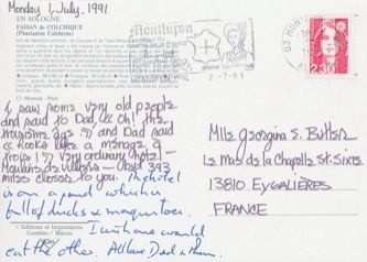 James Jennifer Georgina – Postcard stamped on Monday, July 1, 1991