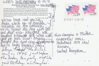 James Jennifer Georgina – Postcard stamped on Monday, July 8, 1991