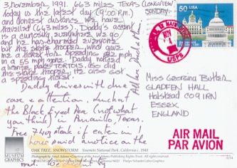 James Jennifer Georgina – Postcard stamped on Sunday, November 3, 1991