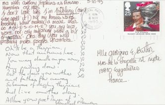 James Jennifer Georgina – Postcard stamped on Sunday, November 5, 1995