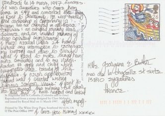 James Jennifer Georgina – Postcard stamped on Friday, March 14, 1997